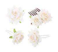 HOMSFOU Pinzas el Pelo con Flores de Tela en Tonos Beige, Set de 4 Piezas para Novia con Peine de 7 Dientes, 2 Horquillas en U y Broche, Accesorios Ligeros para Bodas y Fiestas