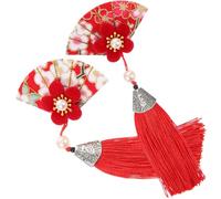HOMSFOU Pinzas Pelo Decorativas Estilo Japonés Flores de Cerezo y Borlas, Hechas de Tejido y Metal, 2 Piezas para Ceremonias y Promesas Elegantes