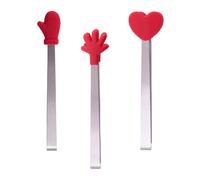 HOMSFOU Pinzas Pequeñas para Azúcar de Silicona y Acero Inoxidable, Set Mini 3 Piezas (forma Mano, Corazón y Manojo), Resistentes y Prácticas para Cubitos de Hielo, Pasteles y Cocina