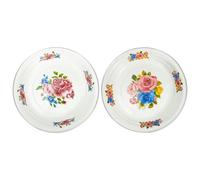 HOMSFOU Platos Esmaltados de 2 Piezas para Hogar, Platos Grandes de Fondo Plano Estampado Floral Vintage, Bandejas de Esmalte Resistentes para Servir Frutas y Verduras, Uso Doméstico