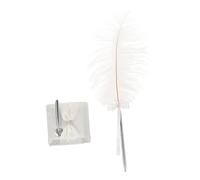 HOMSFOU Pluma de de Boda con Soporte de Pluma de Avestruz Elegante Blanco Accesorio para Libros de Bodas y