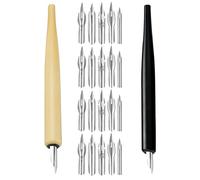 HOMSFOU Plumas de Inmersión para Dibujo y Caligrafía Set 2 Portapuntas de Madera Transparente y Negro 20 Plumillas Intercambiables para Cómic Manga y Lettering Artístico