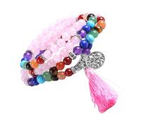 HOMSFOU Pulsera de Cuentas de Cristal Rosa Natural 108 Perlas de 6 Mm, Diseño Multicapa para Mujer, Pulsera de Piedra de Cuarzo Rosa, Joyería Bohemia para Uso Diario y Obsequio