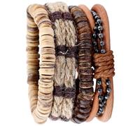 HOMSFOU Pulsera Vintage para Hombre de Cuero Genuino Trenzada Diy, Set de 4 Unidades en Color Marrón Retro, Pulseras Punk Masculinas para Decoración de Muñeca y Obsequio Original