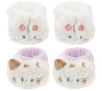 HOMSFOU Pulseras Absorbentes de Agua para Lavarse la Cara, 4 Piezas Vellón Fino Elástico, Diseño en Color Claro de Gato y Conejo, Muñequera para Cuidado Facial y Protección Durante