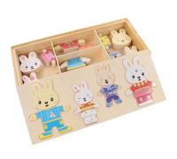 HOMSFOU Puzzle Educativo de Madera, Rompecabezas Infantil de Animales Cambio de Ropa, Diseño de Dibujos Animados, Tamaño Pequeño, Colorido y Seguro para Desarrollo Cognitivo