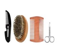 HOMSFOU Set Cuidado de Barba para Hombre 4 Piezas, Cepillo Cerdas de Jabalí, Peine de Madera Plegable, Tijeras Mini, Kit Portátil para Arreglo y Peinado de Bigote y Barba