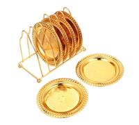 HOMSFOU Set de 6 Posavasos de Hierro Dorado con Estante para Almacenamiento, Bandejas para Servir Aperitivos y Snacks, Adecuado para Hogar, Fiestas y Cocina, Artículos Hogar Reutilizable