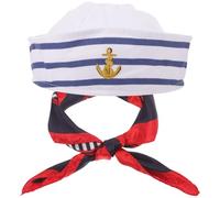 HOMSFOU Sombrero de Capitán Náutico y Bufanda para Disfraz, Accesorio de Cosplay Marino, Gorra de Barco Ajustable, Color Blanco y Azul, Adecuado para Fiestas y Navegación