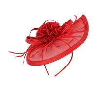 HOMSFOU Sombrero de Copa de Malla Rojo para Mujer, Tocado de Boda y Fiesta, Diadema Sombrero Fascinador para Banquetes y Eventos Obsequios, 1 Pieza