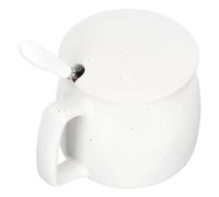 HOMSFOU Taza de Cerámica Estilo Japonés 350 Ml Color Claro con Tapa y Cuchara, Taza para Leche y Té, Práctica para Desayuno y Bebidas Calientes en Hogar, Diseño Retro Vintage