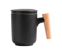 HOMSFOU Taza de Cerámica Negra Infusor de Té de Doble Capa y Filtro Integrado, 1 Unidad, Adecuado para Oficina y Hogar, Taza Separadora para Infusión y Bebida sin Oxidación, Ligera