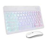 HOMSFOU Teclado y Ratón Inalámbricos Recargables con Iluminación Multicolor para Tabletas y Móviles Teclado Portátil Español con Pegatinas Diseño Compacto y Silencioso
