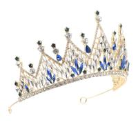 HOMSFOU Tiara para Novia de Boda de Metal Cristales Azules Kc, Accesorio Cabello Elegante para Banquetes y Fiestas, Tocado Barroco de Tamaño Medio para Mujer