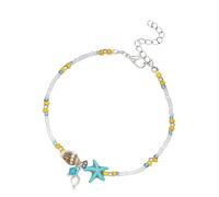 HOMSFOU Tobillera de Plata Estrella de Mar y Caracola Colorida Ajustable para Mujer, Cadena de Pie Creativa de Metal para Playa, Viajes y Uso Diario