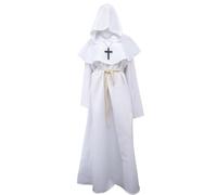 HOMSFOU Túnica Medieval de Sacerdote para Halloween y Cosplay, Disfraz de Cura Hombre Capa y Capucha, Poliéster Blanco, Estilo Retro y Diseño Encantador