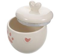 HOMSFOU Urna para Cenizas de Mascotas 600 Ml de Cerámica Decorativa con Diseño de Huellas y Corazones, Tapa Hermética Resistente Humedad, Urna Pequeña Adecuado para Gatos y Perros