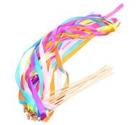 HOMSFOU Varitas de Cinta para Bodas y Fiestas 10 Piezas, Palitos de Madera Cintas de Colores Brillantes para Decoración, Suministros para Eventos y Celebraciones Festivas Color Aleatorio
