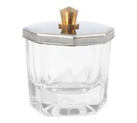 HOMSFOU Vaso para Manicura Acrílica de Vidrio Transparente Grueso, Taza Octogonal Mini con Tapa Metálica, Plato para Mezcla y Lavado de Pinceles, Recipiente para Esmalte y Cuidado de Uñas