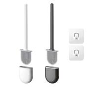 Homshsjhkis 2 Pcs Escobilla Baño Silicona, Escobillas y Portaescobillas Inodoro, Cepillo Aseo Plano, Cepillo Soporte para WC con Mango Plástico Largo, Secado Rápido, Antigoteo, Montaje en Pared/Suelo