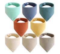 Homshsjhkis 8 Pcs Baberos Bebe Impermeables, Muselina 100% Algodón Bebe Bandanas, Ajustable Suave Drool Babero Bufanda Toalla Triangulares para Recien Nacido Bebés Unisex, Resistente Reutilizable
