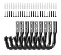 Homshsjhkis 9 Pcs Gancho Pared de Garaje Resistentes, Ganchos para Colgar Alto Rendimiento en Forma J, Gancho Soporte Bicicletas Pared Antideslizante para Herramientas Eléctricas Escaleras, Negro