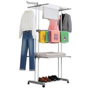 Homshsjhkis Tendederos Plegables, Extensible Tendedero Vertical con Ruedas, Móvil Cero Inoxidable Tendal con Alas Plegables para Exterior Interiores, Ahorra Espacio, Gran Capacidad, Bloqueo Seguridad
