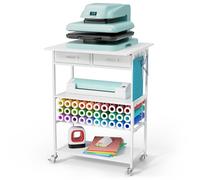Homsorout Mesa de prensa de calor movible - Soporte de máquina de transferencia de calor compatible con Cricut, soporte de rollo de vinilo, organizador de impresora de sublimación de madera de metal