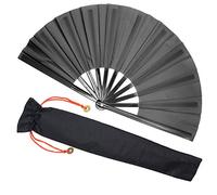 HOMSPE Abanico grande para baile en línea, abanico plegable con botas en el suelo, ventilador plegable de Tai Chi Kung Fu, para EDM, festival de música, sofocos, eventos, fiestas, bailes (negro)
