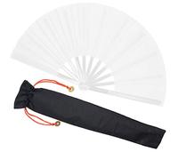 HOMSPE Abanico grande para baile en línea, abanico plegable con botas en el suelo, ventilador plegable de Tai Chi Kung Fu, para EDM, festival de música, sofocos, eventos, fiestas, bailes (blanco)