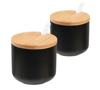 HOMSPE Juego de 2 azucareros blancos con tapa, azucarero de cerámica de 10 onzas, con tapa y cuchara, tarro de sal para condimentar, contenedor de azúcar con cuchara (negro)