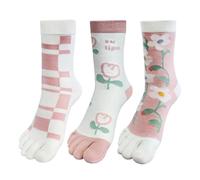 HOMSSEM Calcetines de algodón con cinco dedos para mujer y niña, calcetines coloridos al tobillo, calcetines atléticos para correr, calcetines separados, 10 Pink Lady 3pair, M