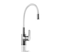 HOMSSY Grifo de Cocina Flexible Blanco, Caño Alto y Ajustable 360°, Acero Inoxidable Recubierto en Caucho, Cuerpo de Latón, Grifo Monomando para Fregadero (Blanco)