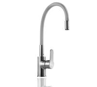 HOMSSY Grifo de Cocina Flexible Gris, Caño Alto y Ajustable 360°, Acero Inoxidable Recubierto en Caucho, Cuerpo de Latón, Grifo Monomando para Fregadero (Gris)