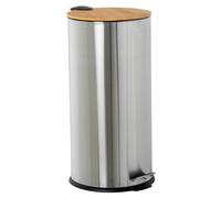Homstart PAPELERA ACERO INOXIDABLE 27L. C/PEDAL TAPA MADERA MATE
