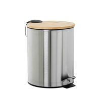 Homstart PAPELERA ACERO INOXIDABLE 5L. C/PEDAL TAPA MADERA MATE