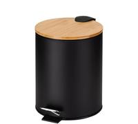 Homstart PAPELERA ACERO INOXIDABLE 5L. C/PEDAL TAPA MADERA NEGRA