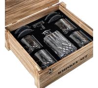 Homstart Set Botell 4 Vasos Whisky CRI Stal en Caja Madera 37.5X 33X 14 36x33x12 cm