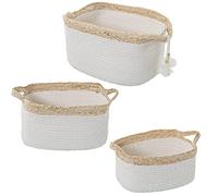 Homstart Set de 3 Cestos Hojas Maíz/Algodón Natural/Blanco 35x21x21 cm