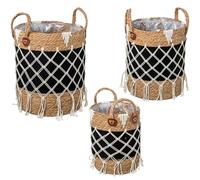Homstart Set de 3 Cestos Mimbre Natural Te la Negra con Flecos 33x43x33 cm