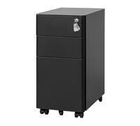 HOMSTEEL Archivador de 3 cajones, archivador móvil con cerradura, acero, totalmente montado excepto ruedas, para oficina en casa, para A4, carta, carpetas legales, color negro