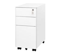 HOMSTEEL Archivador de 3 cajones, archivador móvil con cerradura, acero, totalmente montado excepto ruedas, para oficina en casa, para carpetas de archivo A4, carta y tamaño legal, color blanco