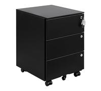 HOMSTEEL Cajonera móvil, Archivador Metálico con 3 Cerraduras, 4 Llaves, 3 Cajones, Premontado, para Oficina, Oficina en Casa, Negro