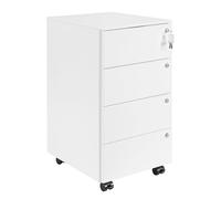 HOMSTEEL Cajonera móvil, Archivador Metálico con 4 Cerraduras, 4 Llaves, 4 Cajones, Premontado, para Oficina, Oficina en Casa, Blanco