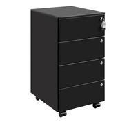 HOMSTEEL Cajonera móvil, Archivador Metálico con 4 Cerraduras, 4 Llaves, 4 Cajones, Premontado, para Oficina, Oficina en Casa, Negro