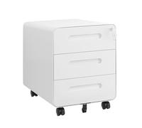 HOMSTEEL Cajonera móvil, Archivador Metálico con Cerradura, 4 Llaves, 3 Cajones, Premontado, Esquinas Redondeadas, para Oficina, Oficina en Casa, 46P x 40A x 50A cm, Blanco