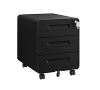 HOMSTEEL Cajonera móvil, Archivador Metálico con Cerradura, 4 Llaves, 3 Cajones, Premontado, Esquinas Redondeadas, para Oficina, Oficina en Casa, 46P x 40A x 50A cm, Negro