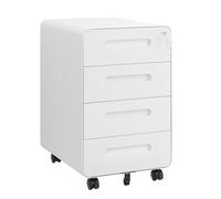 HOMSTEEL Cajonera móvil, Archivador Metálico con Cerradura, 4 Llaves, 4 Cajones, Premontado, Esquinas Redondeadas, para Oficina, Oficina en Casa, 46P x 40A x 64A cm, Blanco