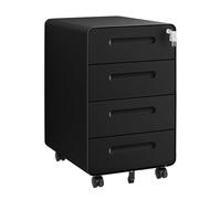 HOMSTEEL Cajonera móvil, Archivador Metálico con Cerradura, 4 Llaves, 4 Cajones, Premontado, Esquinas Redondeadas, para Oficina, Oficina en Casa, 46P x 40A x 64A cm, Negro