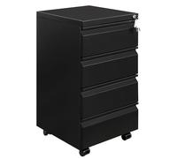 HOMSTEEL Cajonera móvil, Archivador Metálico con Cerradura, 4 Llaves, 4 Cajones, Premontado, para Oficina, Oficina en Casa, Negro